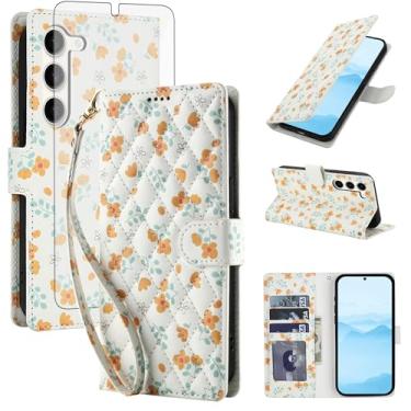 Imagem de Asuwish Capa de telefone para Samsung Galaxy S23 Plus S23+ 5G carteira celular flip capa com protetor de tela flor suporte para cartão S23plus 23S + S 23 23+ SM-S916U 16.8 cm mulheres homens flores