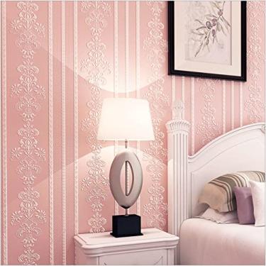 Imagem de Q QIHANG Papel de parede moderno simples europeu listrado 3D Damasco não tecido quarto sala de estar TV fundo parede 53.0 cm Lx393.7 cm L não colado (rosa claro)