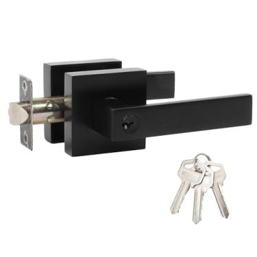 Imagem de Maçaneta de porta de entrada, maçaneta preta com fechadura e chave, fechadura de porta de entrada, maçaneta externa com chave resistente para quarto, banheiro, porta da frente, escritório, 1 pacote em