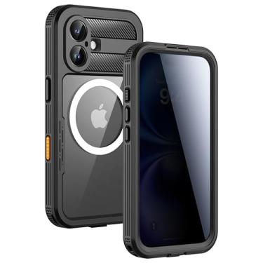 Imagem de Lanhiem Capa magnética para iPhone 16, protetor de tela de privacidade integrado, capa à prova d'água IP68 à prova de poeira, compatível com MagSafe, capa de telefone de corpo inteiro anti-espião para