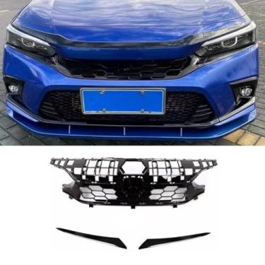 Imagem de Kit de carroçaria decorativa para para-choques de carro, capa de farol de neblina, grade de para-choque frontal compatível com Civic 11ª geração 2022 sedan parte externa (grade de para-choque acima)