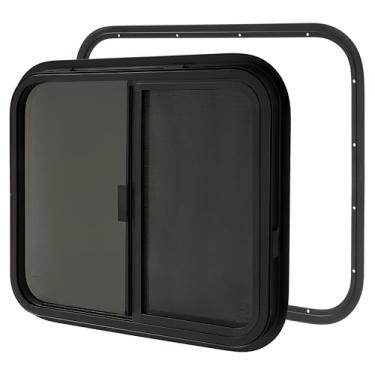 Imagem de HECASA 1 peça 61.0 cm L X 50.8 cm H RV Window Teardrop Horizontal Sliding RV Window Replacement W/Net Screen & Trim Ring for Cargo Travel Trailer, Camper, Cargo Van