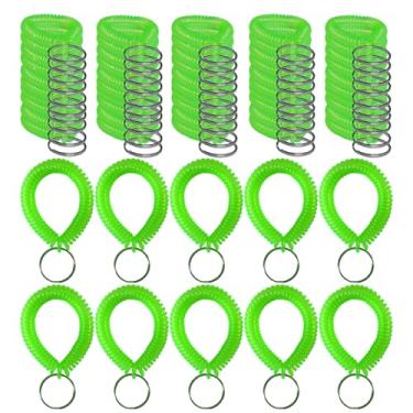 Imagem de Smanzu Pacote com 60 chaveiros coloridos de bobina de pulso, pulseira espiral, porta-chaves para crachá de identificação de academia de piscina (verde)
