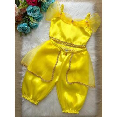 Imagem de Fantasia Princesa Jasmine Odalisca Amarela - Tecido Cetim 100% Poliést