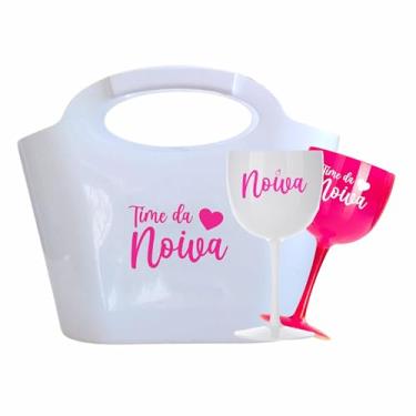 Imagem de Kit 15 Taças Gin Vodka 580ml Acrílica - Personalizadas Chá de lingerie despedida de solteira madrinhas Bride Noiva - Aloha (Bolsa Branca/Taças Rosa -NOIVA)
