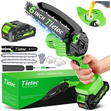 Imagem de Mini Motosserra Elétrica sem Fio para Poda de Galhos, Bateria 21V, 880W, Tietoc Direct, Verde