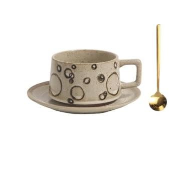 Imagem de Caneca de café padrão retrô xícara de café doméstica restaurante caneca comercial cerâmica com colher pires 220ml