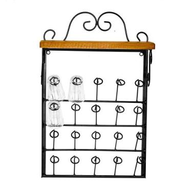 Imagem de Porta Copos de Parede Rústico Ferro e Madeira Artesanal para 20 Copos 