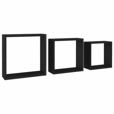Imagem de vidaXL Prateleiras de cubo montadas na parede, 3 peças em MDF preto - decoração moderna de quarto e exibição com sistema de montagem invisível e vários tamanhos