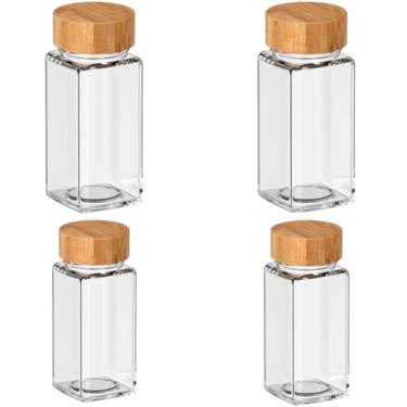 Imagem de Pote de Vidro com Tampa de Bambu, 125ml, Dosador Interno, Vedação Circular, Organizador P/Cozinha Mesa Bancada Armário Gaveta, P/Temperos Grãos (Kit C/ 4 Unidades)