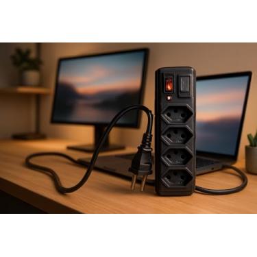 Imagem de Filtro de Linha Protetor Elétrico 4 Tomadas e Fusível - EletroTrica