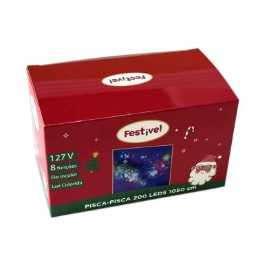 Imagem de Pisca Pisca de Natal 200 Lâmpadas LED Coloridas Fio Transparente 110v - Festive
