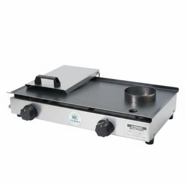 Imagem de Chapa De Lanche Com Prensa 60x30 Inox A Gás 2 Bocas + Anel Ovo - Kkuti