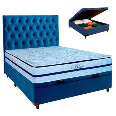 Imagem de Kit Cabeceira + Cama Box Bau + Colchão Casal Molas Ensacadas Blue Paropas