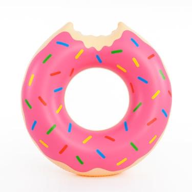 Imagem de Boia Donuts Inflável 60 cm Rosquinha Mordida Crianças Piscina Diversão Praia Resistente e Confortável Cintura Instagram Adulto (Rosa)