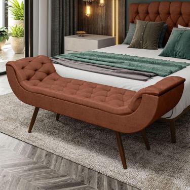 Imagem de Recamier Puff Estofado Casal 140 Cm Drusa Veludo Terracota