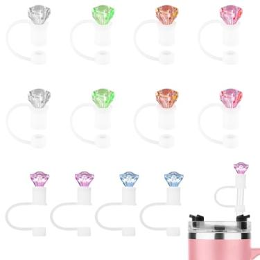 Imagem de 12 peças de tampas de palha de diamante para copo Stanley 30/1,134 g, capas de palha de diamante reutilizáveis, tampas de palha de silicone para copos, tampas de palha para acessórios de copo