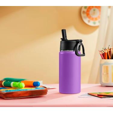 Imagem de Garrafa roxa isolada a vácuo de 340 g com canudo e manga de silicone - perfeita para escola e esportes