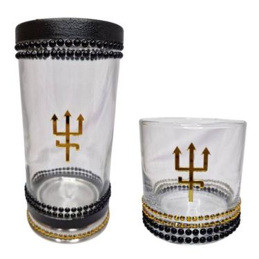 Imagem de Kit Porta Vela E Copo Exu Do Ouro Tridente + Presente