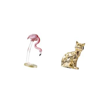 Imagem de Fenteer Flamingo Gato Resina Pássaro Animal Estátua Escultura Decoração de Casa Arte Moderna Estatueta de Jardim com Suporte de Metal para Lareira Quintal Lag