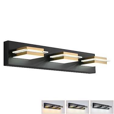 Imagem de AMARTIZ Luminária para banheiro com 3 luzes reguláveis LED arandela de parede com acabamento preto fosco dourado metal abajur branco, 6000K
