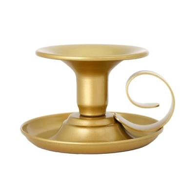 Imagem de Decoração de mesa, 1 peça de castiçal retrô, simples, metal, portátil, castiçal, copo cônico para mesa, festa, casamento, Natal, decoração de casa, centro de mesa decorativa (ouro)