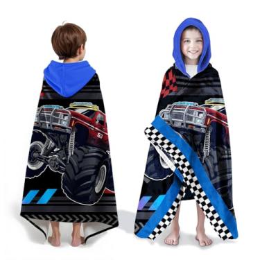 Imagem de Neapth Toalhas de banho grandes Monster Truck para meninos, toalhas de praia com capuz para crianças de 7 a 10 anos, toalhas de banho com capuz para crianças de 89 x 152 cm, toalhas de banho pretas