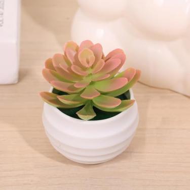 Imagem de 1 pacote com mini plantas suculentas artificiais de aloe - plantas falsas em vasos de toque real com vasos de cerâmica, decoração de mesa pequena para casa, escritório, mesa e prateleira (rosa)