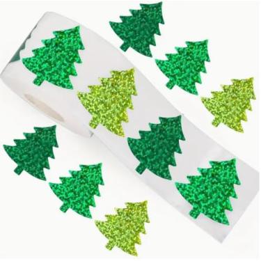 Imagem de Adesivos de Natal 500 peças adesivos de árvore de Natal embalagem de presente 2,5 cm adesivos de feriado adesivos de selo de envelope decorações de janela decoração de festa de natal interior papel