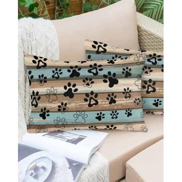 Imagem de Capas de almofada fofas de cachorro azul verde marrom grão de madeira macia capa de almofada decorativa com zíper oculto para cama sofá 30,5 x 50,8 cm