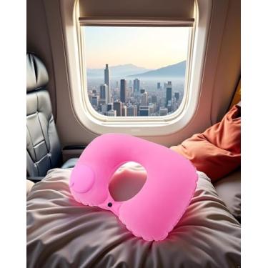 Imagem de Almofada de pescoço inflável em forma de U – Almofada de viagem portátil para suporte de pescoço, perfeita para voos e aventuras ao ar livre LCC1258-P, rosa