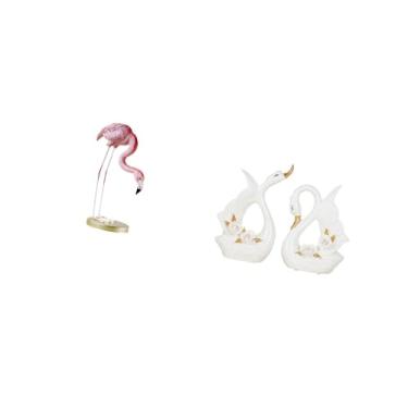 Imagem de Fenteer Estátua de Cerâmica de Resina de Cisne Flamingo, Arte Moderna, Escultura de Pássaro, Decoração para Casa, Estatueta de Jardim, Suporte de Metal, Ornam