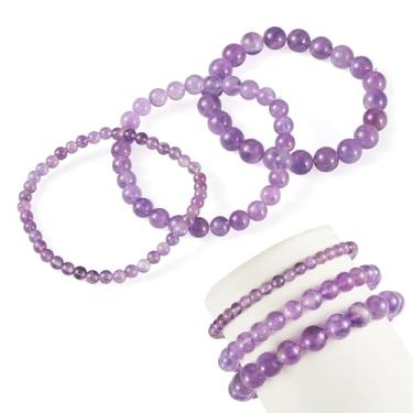 Imagem de 3 pulseiras elásticas de ametista roxa para homens e mulheres 16 cm pulseiras de contas curativas joias presentes