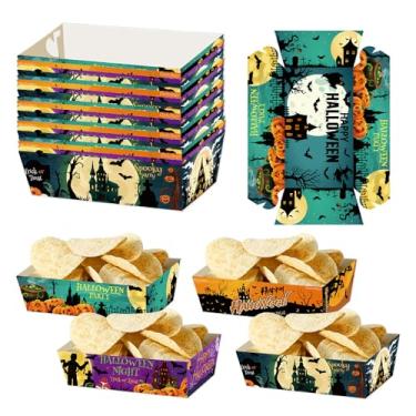 Imagem de 8 bandejas de papel para alimentos – caixas de doces de doces para festas e recipientes decorativos para lanches, biscoitos, 4 designs