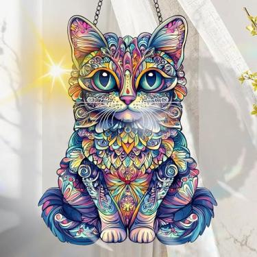 Imagem de Apanhador solar de acrílico colorido, decoração de janela suspensa para gatos com design de vitral impresso, apanhador de sol, arte de parede de arco-íris, ideia de presente e ornamento de jardim, uso