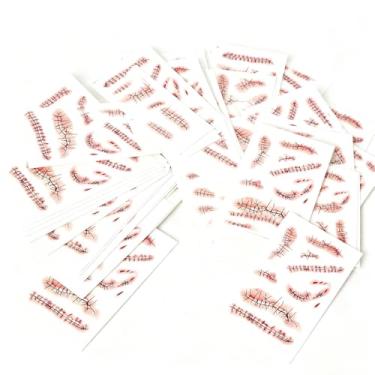 Imagem de 10 folhas de adesivos de pontos e cicatrizes de Halloween, decalques realistas para festas de Halloween, fantasia e decoração de festa de terror