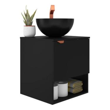 Imagem de Gabinete Suspenso De Banheiro Preto Com Cobre C/Cuba e Nicho Estilo Industrial(Branco com Cobre)