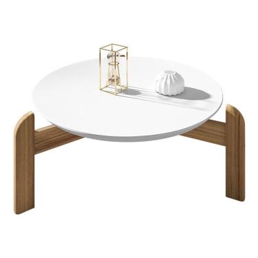 Imagem de Mesa De Centro Sala Lizz Redonda Com Pés Em Madeira Maciça Branco-cedro