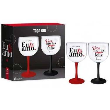 Imagem de Conjunto 2 Taca Gin Bicolor Meu Amor Te Amo Brasfoot