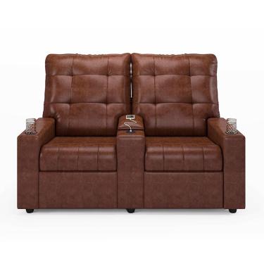 Imagem de Poltrona Reclinável Para Cinema Parma 2 Lugares Baú Usb Pu Brilho Fh1 - D'rossi Cor Marrom