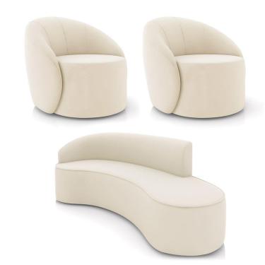Imagem de Sofá 4 Lugares Orgânico 220cm Morgan E 2 Poltronas Lua Veludo Bege D03 - D'rossi