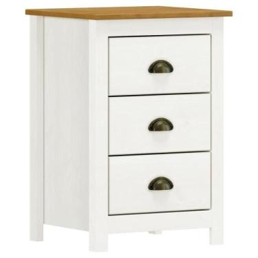 Imagem de Mesa De Cabeceira 3 Gavetas Madeira Maciça Mazzaro F06 Branco Freijó -