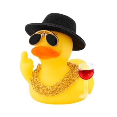 Imagem de wonuu Ornamento de carro de pato de borracha presentes de escritório engraçados acessórios de carro decorações peculiares taça de vinho, dedo médio