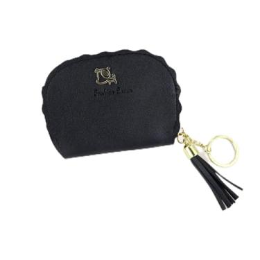 Imagem de Porta-cartões pequeno e elegante, linda carteira feminina portátil com zíper com 9 compartimentos para cartão, 2 compartimentos, carteira macia de poliuretano para cartões de crédito com borla para