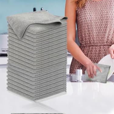 Imagem de Conjunto de panos de limpeza de microfibra cinza ultra absorvente fiapos toalhas reutilizáveis de secagem rápida para carro, cozinha, pratos, eletrônicos (20 peças)