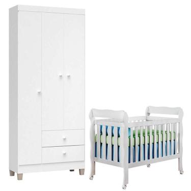 Imagem de Berço Americano Lila E Guarda Roupa Ternura Baby 3 Portas Branco Brilho - Incorplac