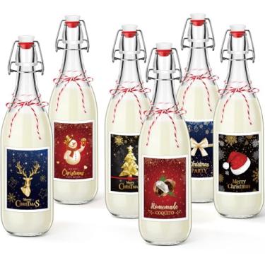 Imagem de Havawish 6 garrafas de vidro de coco de Natal de 978 ml para garrafas de coquito caseiras com tampas herméticas, etiquetas para licor de cerveja doméstica de Natal (clássico)