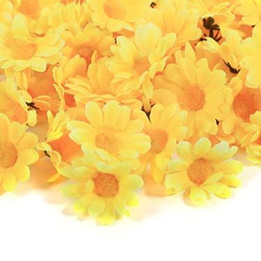 Imagem de Pissente 100PCS Cabeças de Flores de Margarida de Tecido Cabeças de Margarida Gerbera Artificiais DIY Toppers de Flores de 11 Cores para Decoração de Festa de Casamento Com 1,57 (Amarelo)