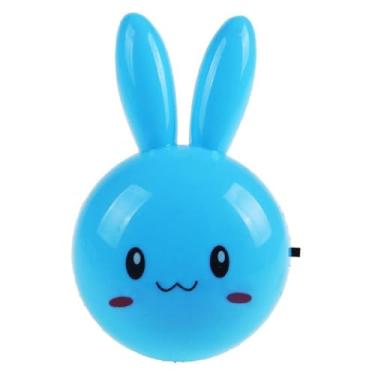 Imagem de Abajur LED Infantil Coelho, Luz Noturna de Tomada para Quarto de Bebê, Plástico, 10 cm, Baixo Consumo 0.5W, Decorativo (Azul)