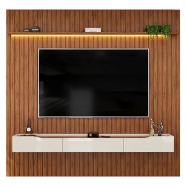 Imagem de Painel Para Tv Até 85 Polegadas 2,50m Ripado Autêntico Com Led Montreal Com Nicho Efraín Madeirado/Off White